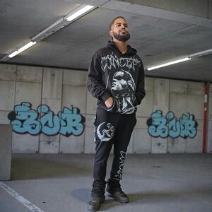 Black Graphic Concept Hoodie and Joggers Set sz various
